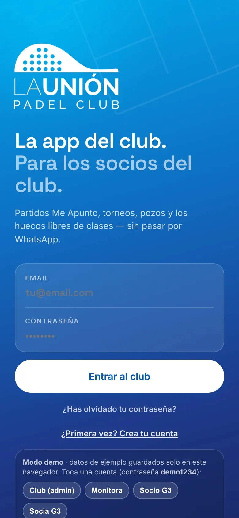 Pantalla de Club Padel La Unión en móvil